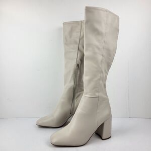 Steve Madden Lizah Boot Off White Faux Leather Knee High Block 10M